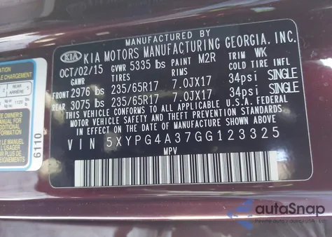 2016 Kia Sorento 2.4L Lx z USA, uszkodzony, nr VIN 5XYPG4A37GG123325